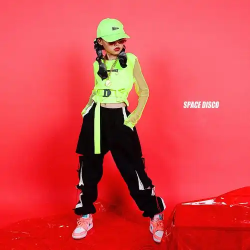 一折爵士舞服装儿童_女童爵士舞服装儿童街舞嘻哈露脐服少儿宽松hip