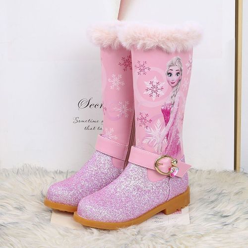 儿童中高筒皮靴长靴加绒长筒雪地靴马丁靴爱莎公主靴子冬女童靴子