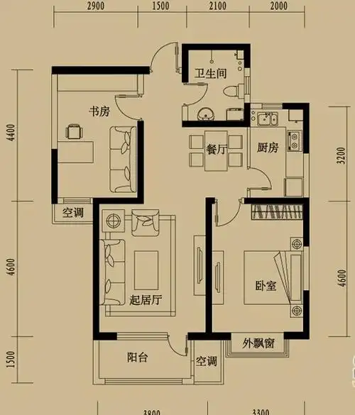 c1户型2室2厅 95.33㎡