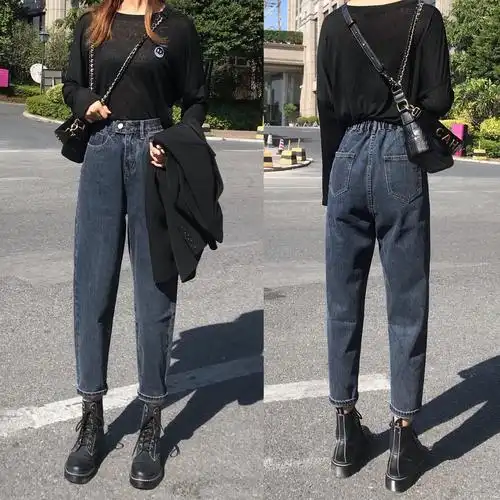 一折萝卜裤女牛仔加绒加厚