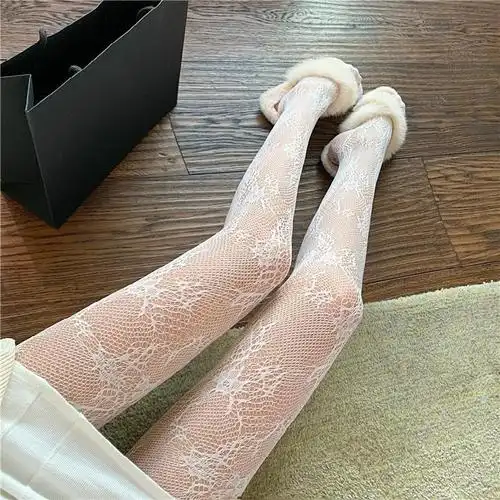 蕾丝白色丝袜夏季薄款jk制服性感网红渔网连裤袜