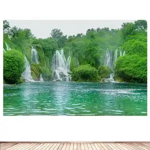 黄果树瀑布青山绿水装饰画流水生财招财墙贴自然山水画自粘壁画