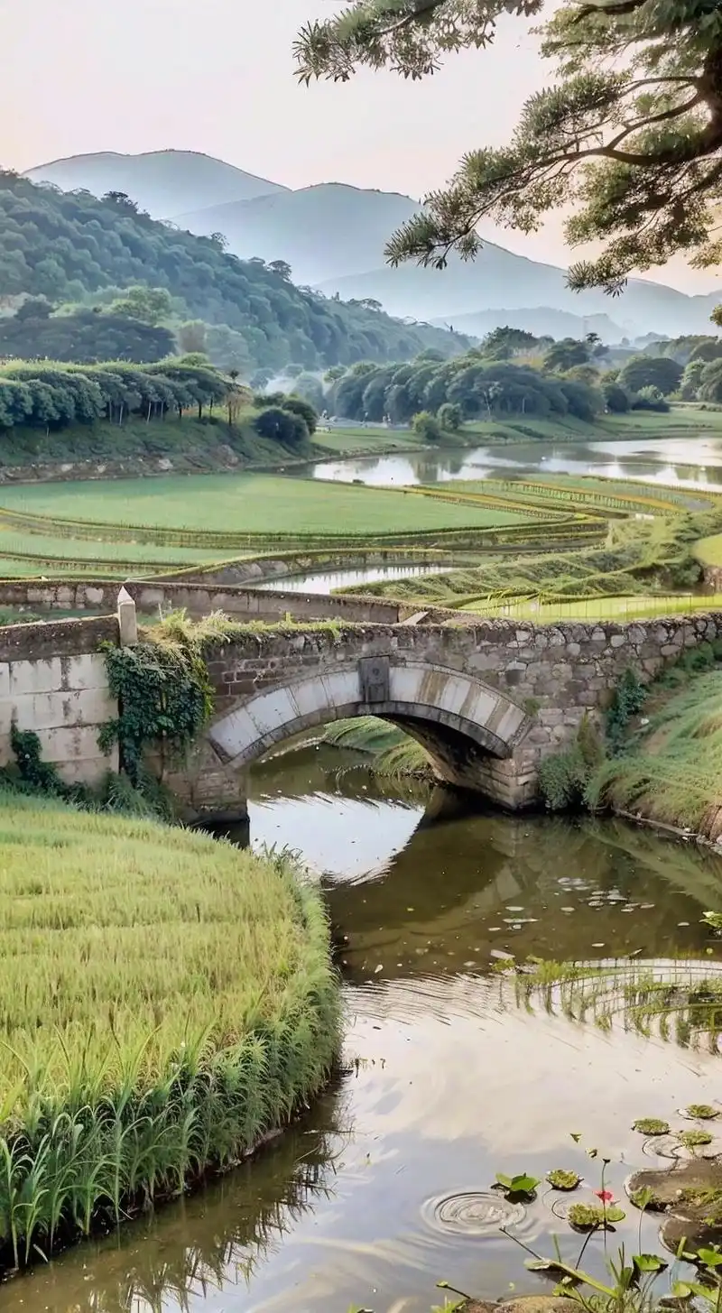 70年代乡村图景,老旧的瓦房,有稻田,乡间小路,小桥流水,水 - 抖音