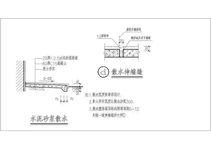 水泥砂浆散水建筑设计施工图