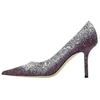 jimmychoo618love85亮片高跟鞋女款银紫渐变35