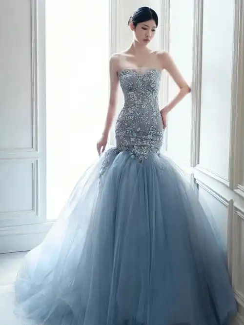 名副其实的人鱼公主💙蓝色晚礼服