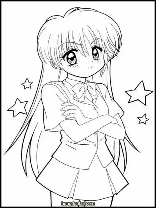 8张夏日祭美少女漫画公主涂色二次元涂色图片下载 | 红豆饭小学生简笔