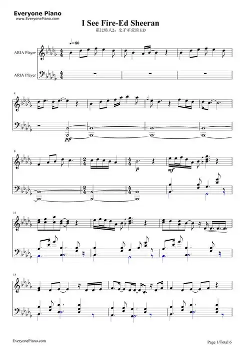 i see fire-霍比特人2:史矛革荒漠 ed五线谱预览1
