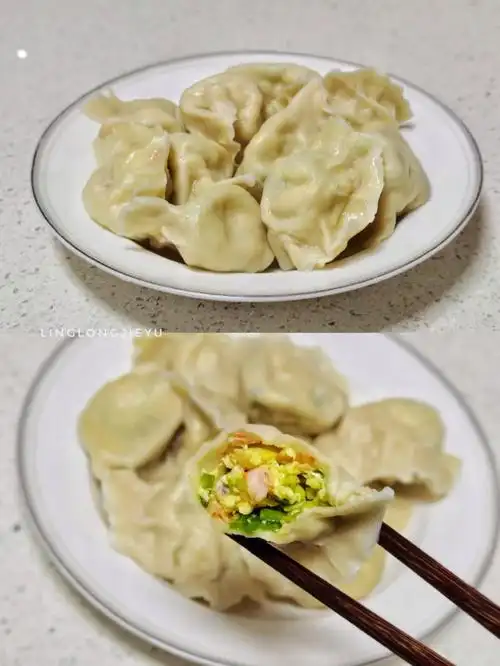 蒜苗鸡蛋虾仁饺子