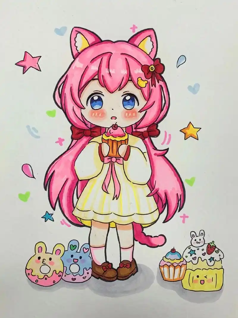 动漫女孩绘画过程图.#图文种草机 #q版人物 #手绘 #二次 - 抖音