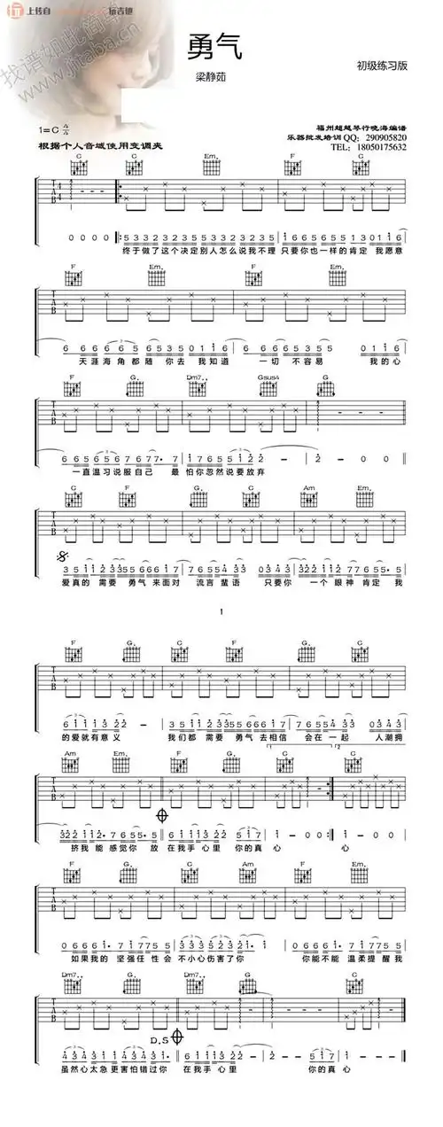 《勇气吉他谱》_梁静茹_未知调_吉他图片谱1张
