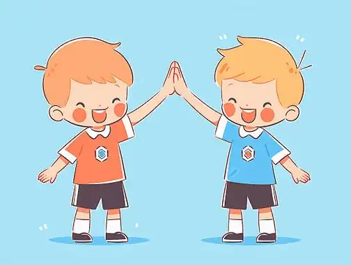 击掌小男孩击掌卡通元素扁平