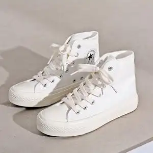 高帮帆布鞋女2022年春季新款小白鞋薄款学生百搭板鞋纯白色布鞋子