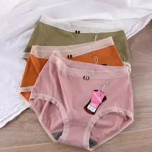 彩田女内裤2021高腰柔软磨毛保暖舒适秋冬季平角透气蕾丝边女裤头
