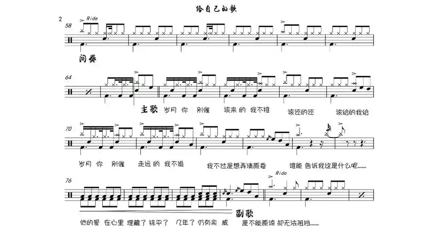 李宗盛给自己的歌架子鼓谱无鼓伴奏动态谱drumcover