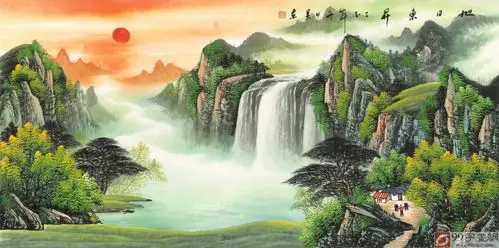 吴东 四尺吉祥风水画《旭日东升》 - 聚宝盆山水画 - 99字画网