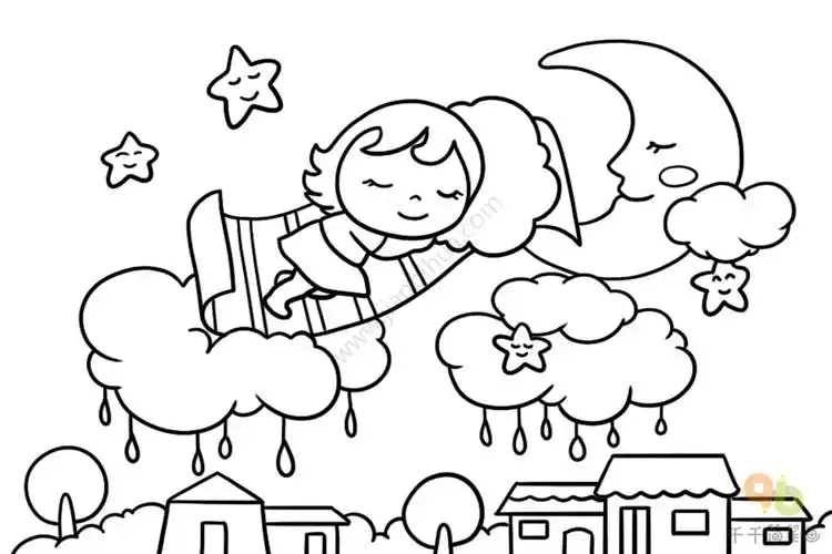 睡觉的小女孩简笔画 甜甜的梦_儿童画简笔画
