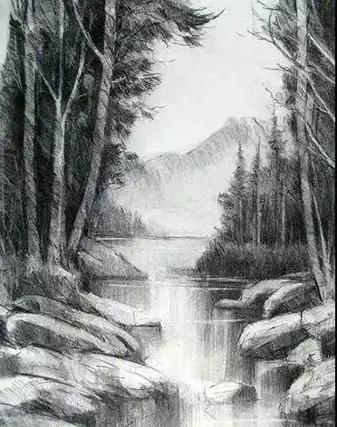 素描简单素描风景乡村小路 素描风景画零基础绘画入门素描风景画铅笔