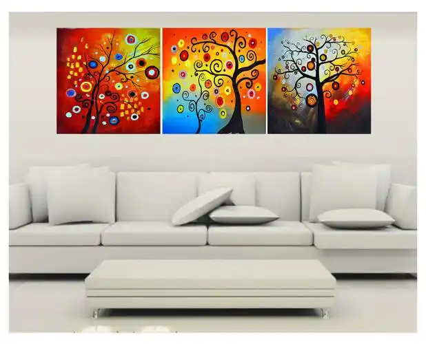 影视墙是橘黄色的壁画沙发背景装什么画好