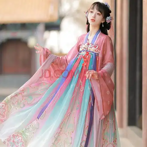 中国风2021春季新品古装超仙日常套装 花涧-桃红色套装(上襦 下裙)) m