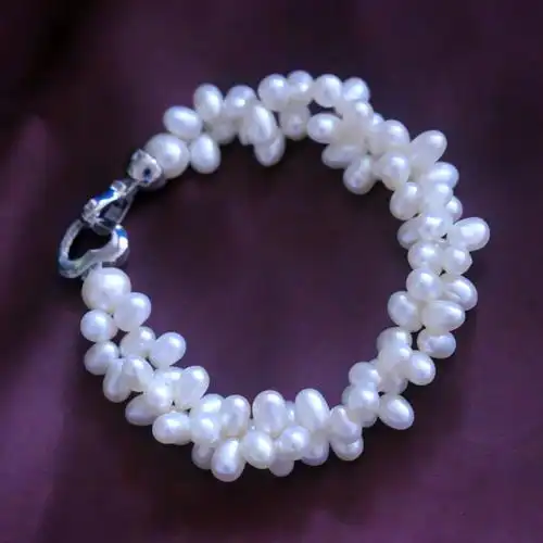 珍珠手链天然淡水双层花环环式时尚女孩手饰