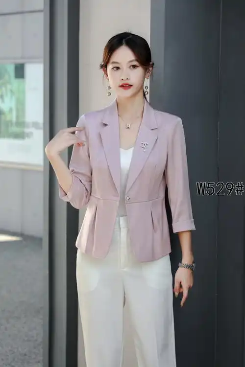 韩版 粉色小西装 外套女秋季 高端休闲显瘦气质中袖 免烫小西服女薄款