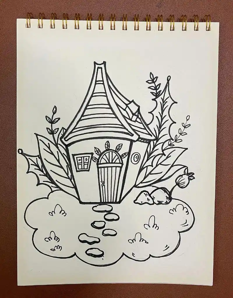 简笔画小房子#一起学画画 #手绘 #线稿 #黑白线描画 #生 - 抖音