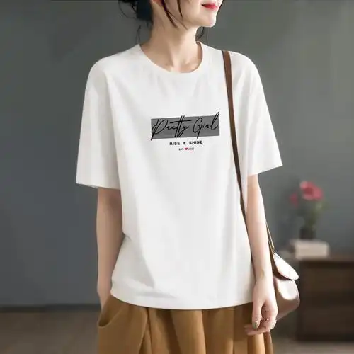 6021小众夏装白色衣服纯棉女内搭微胖体恤文艺简约短袖t恤女夏 - 17网