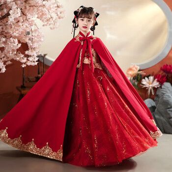 中国风古风超仙连衣裙2022新款秋冬季古装长袖款酒红色大披风100cm