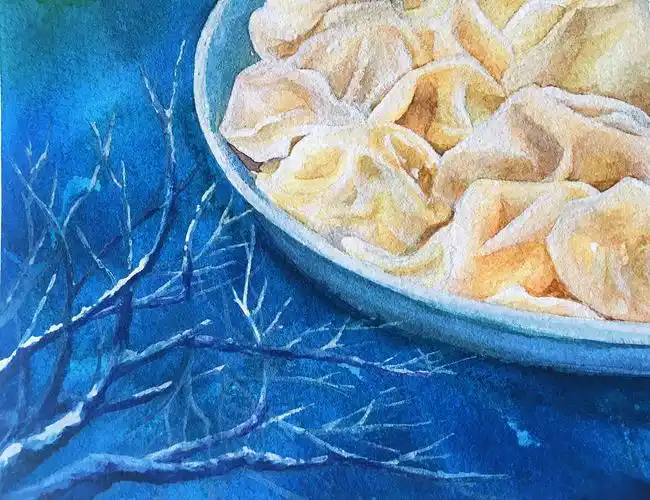 水彩原创画的不是饺子是情怀