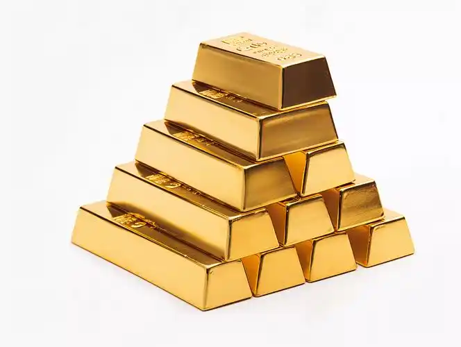 白色背景整齐叠放的金砖金条金块财富金色元素金融商业投资