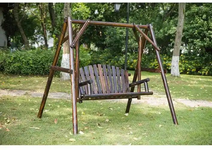 威赛星户外木秋千摇摇椅吊椅碳化防腐木双人摇椅室外阳台花园实木家用