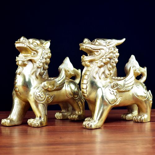 一对纯铜皮丘貔貅摆件镇宅风水客厅办公室玄关招财玄关铜器工艺品