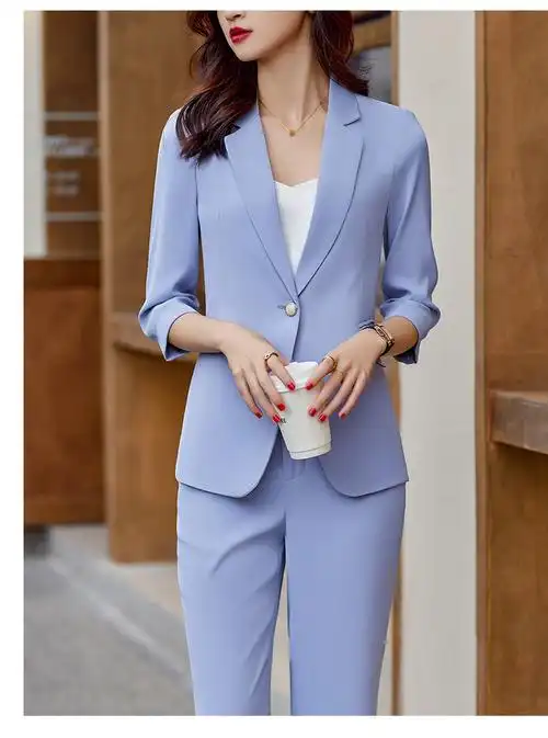 白色西装套装女夏季薄款高级感职业正装女士七分袖休闲小西服外套