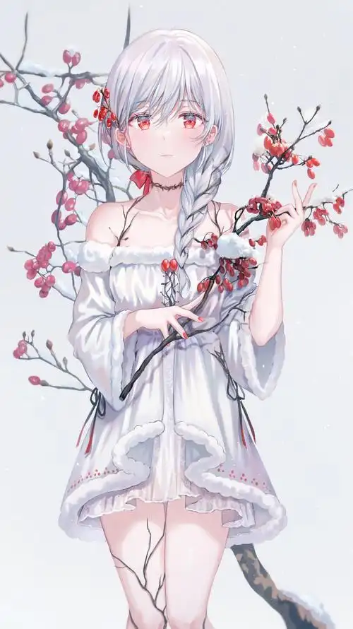 女孩子银发美甲白色连衣裙雪4k手机壁纸竖屏动漫美女