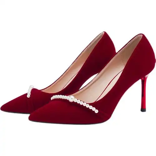 不累脚红色高跟鞋新娘敬酒秀禾服婚鞋子女结婚高级感中式2023新款