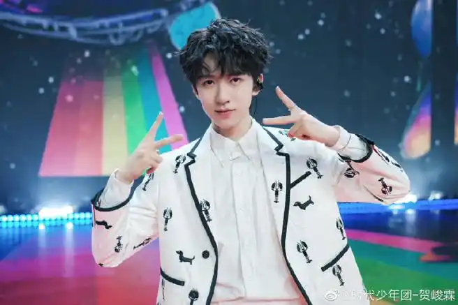 贺峻霖侧拍二宫格#今天是小卷毛霖霖兔～穿着白色高领毛衣77白色