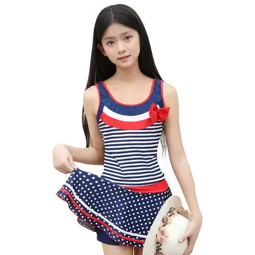 儿童泳衣女孩连体平角裤学生游泳衣亲子泳衣母女女童泳衣中大童