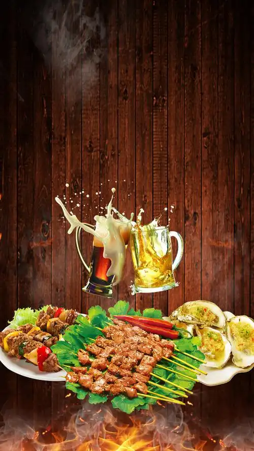 木板上的烤串h5素材背景