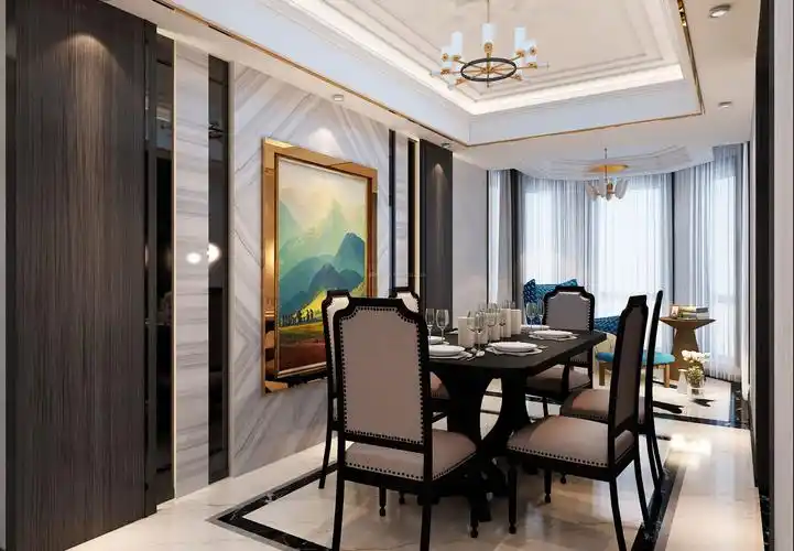 餐厅现代简约装修效果图 2020餐厅背景墙装修图片