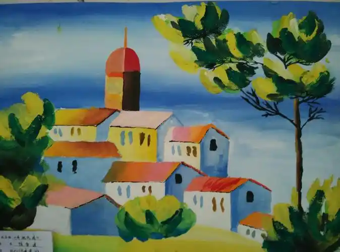 初中生水粉风景画!