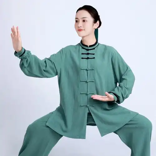 太极服女棉麻亚麻春秋装太极拳练功服男秋冬加厚服装