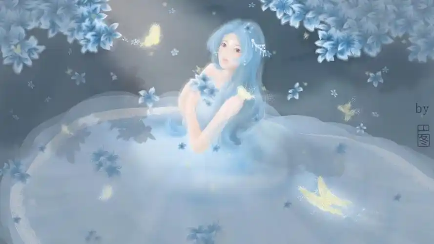 女孩唯美蝴蝶花光婚纱巴图原创4k壁纸