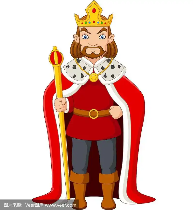 卡通国王拿着金权杖