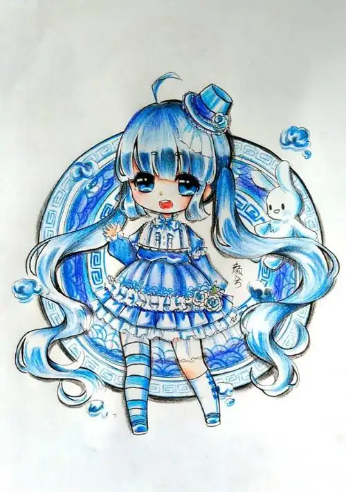 手绘女孩彩铅q版