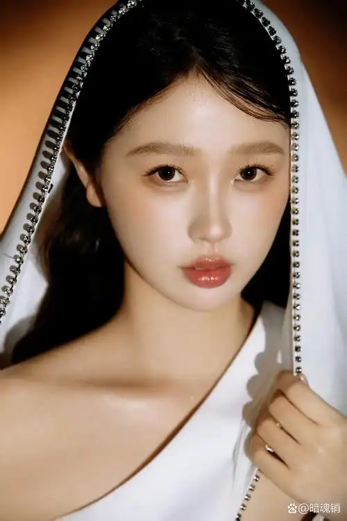 虞书欣品牌活动造型,白色露肩侧开叉长裙搭配大波浪卷发,真的是太美了