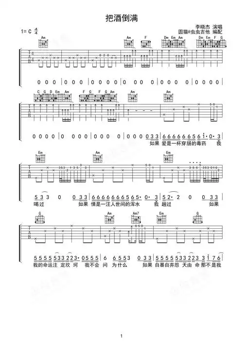 把酒倒满原版吉他谱