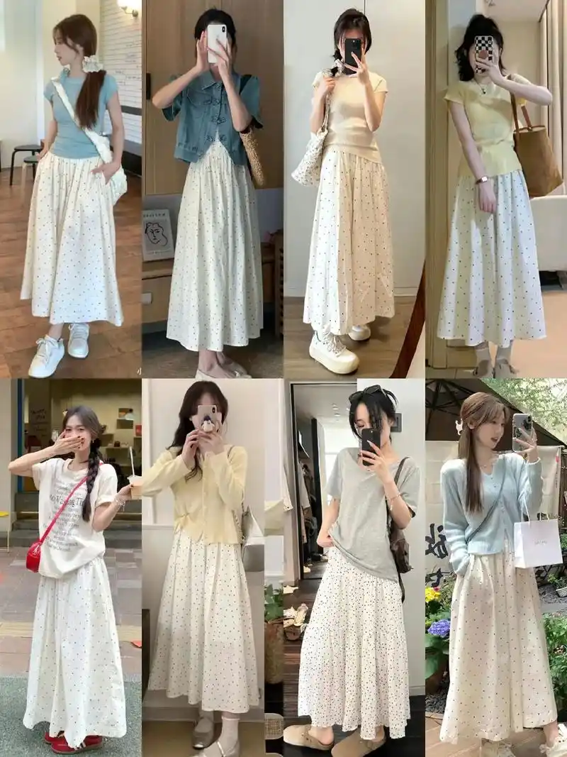 当你有一条白色波点半身裙,随意搭配温柔又气质#夏季穿搭 #搭 - 抖音