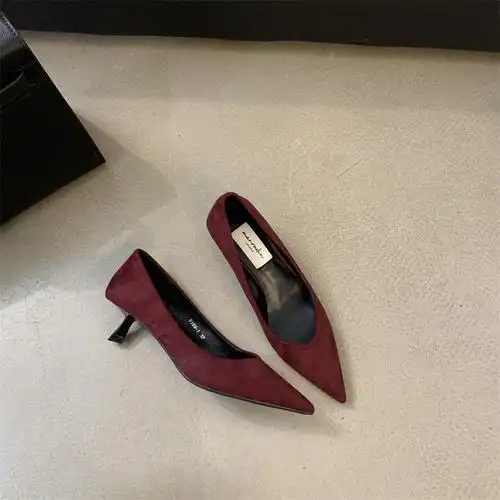 尖头高跟鞋红色新娘鞋婚鞋女鞋子2024新款春秋冬绒面气质细跟单鞋