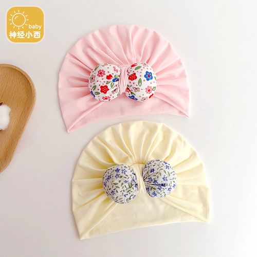 婴儿帽子春秋款新生婴幼儿可爱公主胎帽宝宝无骨护卤帽洋气印度帽